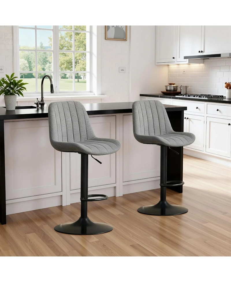 Streamdale Grey Swivel Bar Stools with Adjustable Height (Set of 2)