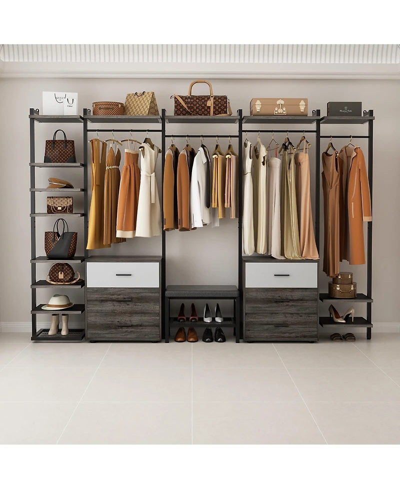 Aheaplus Heavy Duty Closet Organizer System with 6 Drawers, 96 Inch Walk Clothes Rack 14 Shelves, 1200 lbs Capacity