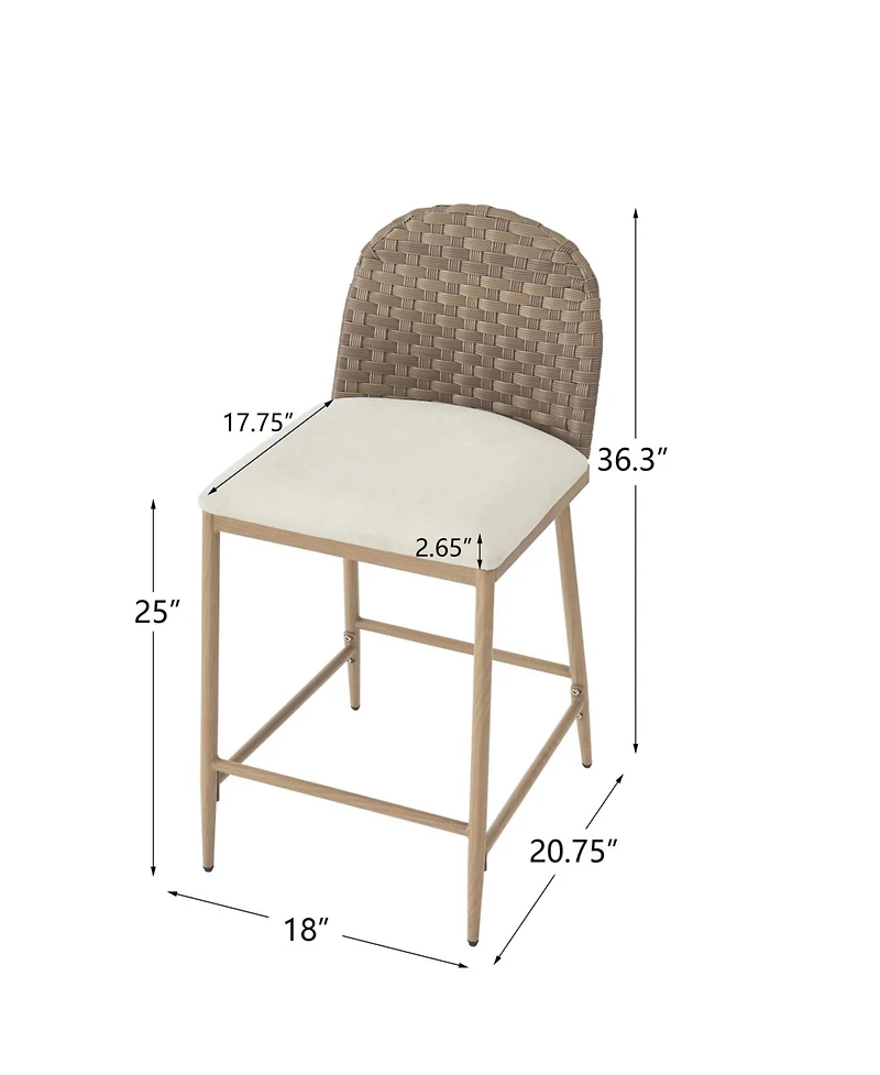 Streamdale Furniture Farmhouse Barstools Set of 2, Upholstered Counter Stools with Rattan Backrest, Brown+Beige