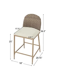 Streamdale Furniture Farmhouse Barstools Set of 2, Upholstered Counter Stools with Rattan Backrest, Brown+Beige