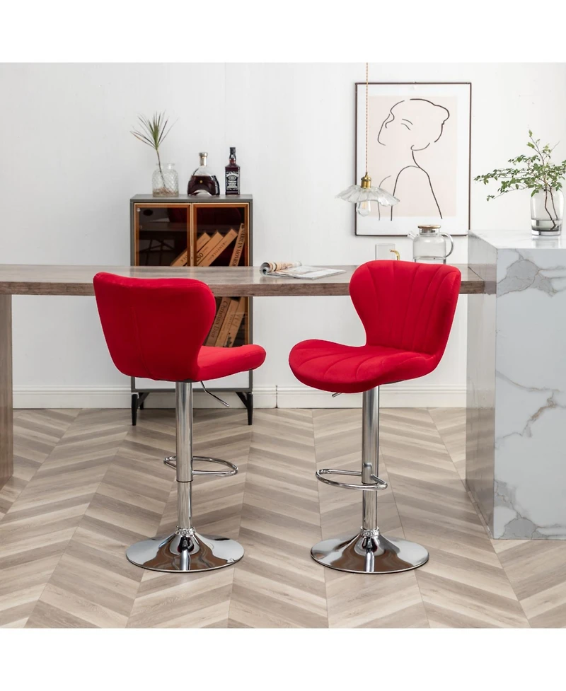 Streamdale Upholstered Adjustable Swivel Barstools in Red, Set of 2