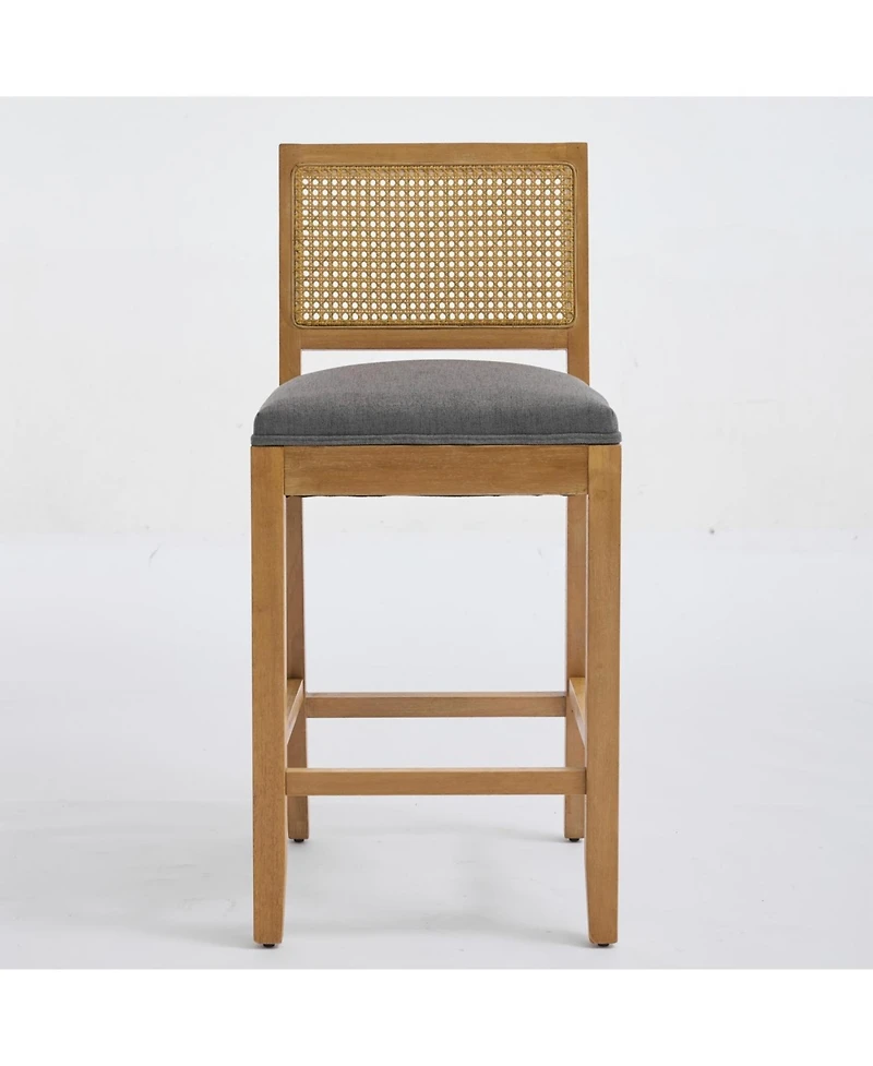 Streamdale Furniture Solid Wood Rattan-Inspired Bar Stool with Linen Cushion