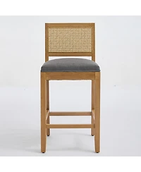 Streamdale Furniture Solid Wood Rattan-Inspired Bar Stool with Linen Cushion