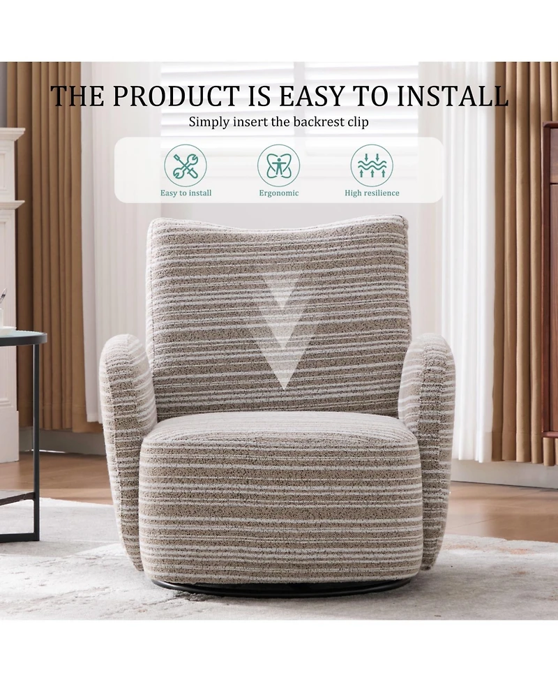 Streamdale Modern 360 Swivel Leisure Chair with Striped Armrest