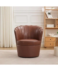 Streamdale Furniture Brown Petal Swivel Chair - 360 Spin, Genuine Leather Wing-Back Desk Chair