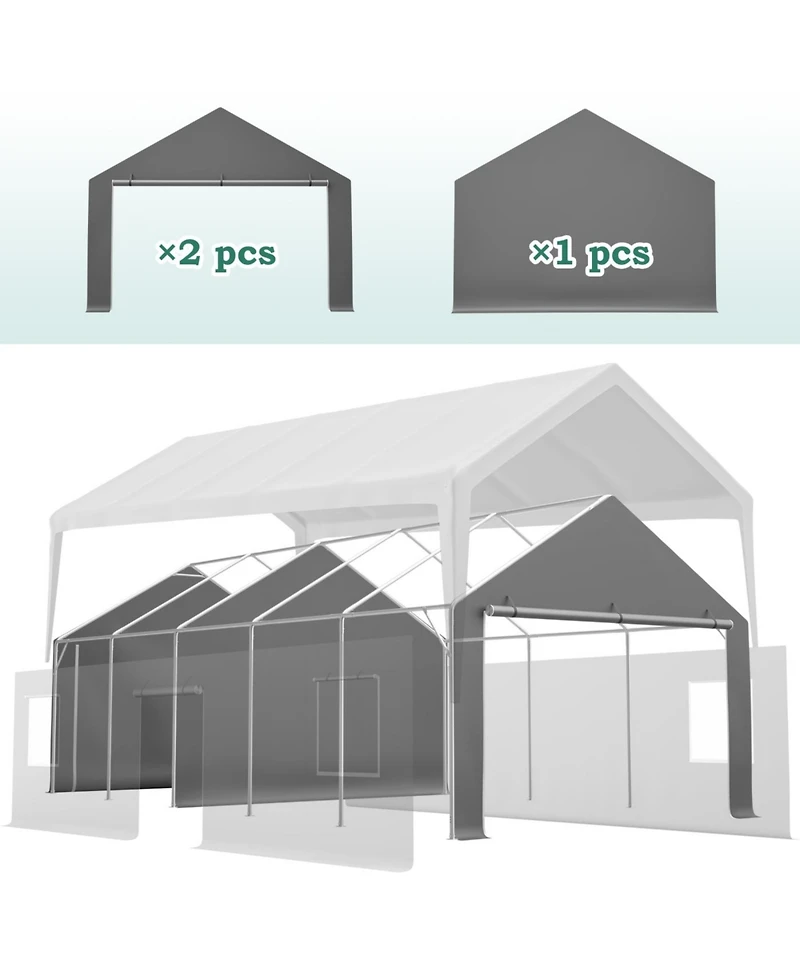 Streamdale Furniture Streamdale 13x26 Ft Heavy Duty Carport Canopy w/ Roll-Up Doors, Removable Walls & Windows