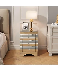 Streamdale Furniture Streamdale Curved Mirror 3-Drawer Nightstand/Bedside Table - Silver