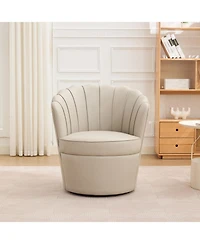 Streamdale Furniture Cream Petal Swivel Chair - 360 Spin, Genuine Leather Wing-Back Desk Chair