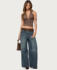 Edikted Women's Santi Low Rise Wide Leg Jeans