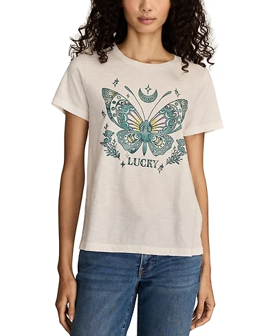 Lucky Brand Women's Tattoo Butterfly Crewneck T-Shirt
