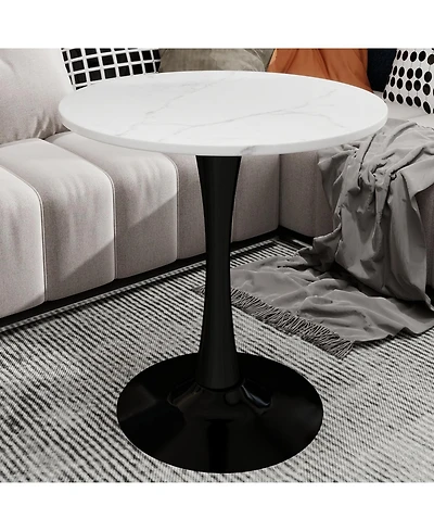 Streamdale 27.6" Black Mid-Century Modern Dining Table with White Marble Top