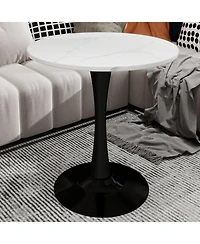 Streamdale 27.6" Black Mid-Century Modern Dining Table with White Marble Top