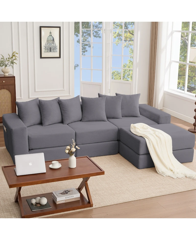 Streamdale Furniture 10-in-1 Convertible Sofa Sectional, Corduroy L-Shaped Modular Couch