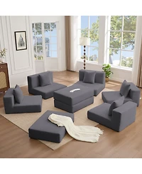 Streamdale Furniture 10-in-1 Convertible Sofa Sectional, Corduroy L-Shaped Modular Couch