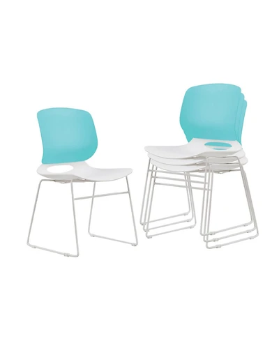 Streamdale Modern Stacking Chairs Set of 4, White/Blue, Polypropylene Seat, Fiberglass Back