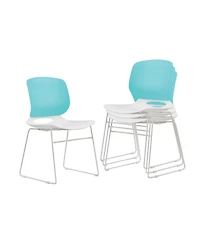 Streamdale Modern Stacking Chairs Set of 4, White/Blue, Polypropylene Seat, Fiberglass Back