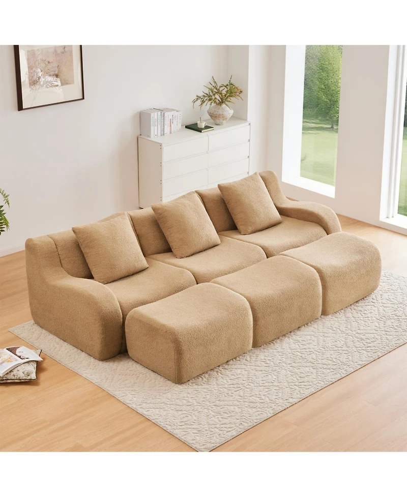 Streamdale Furniture Three-Seat Teddy Fabric Sofa, Camel
