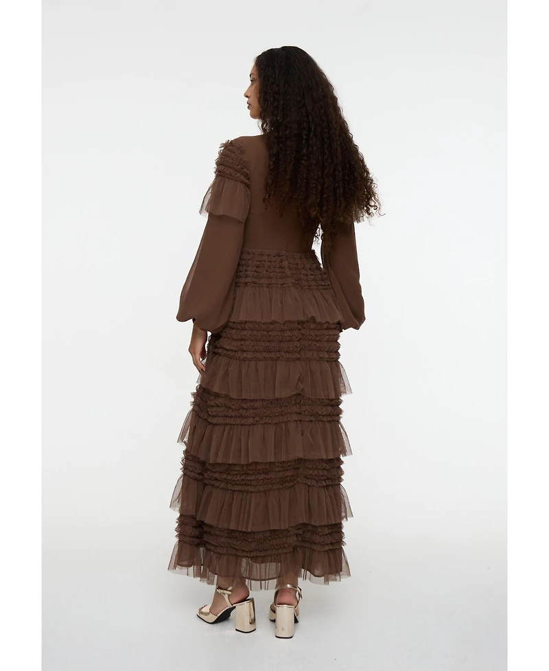 Maryisa Women's Modest Ruffle Mesh Dress