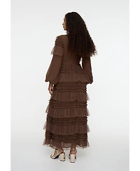 Maryisa Women's Modest Ruffle Mesh Dress