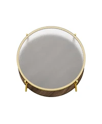 Streamdale Modern Round Walnut Coffee Table with Glass Top & Gold Base