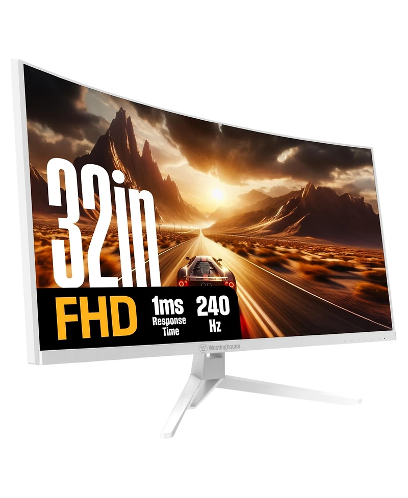 Westinghouse 34" Curved Ultrawide White Gaming Monitor, 180Hz, Amd FreeSync, Low Motion Blur, 1500R, 3440x1440, 2x Dp & 2x Hdmi, Built-in Speakers