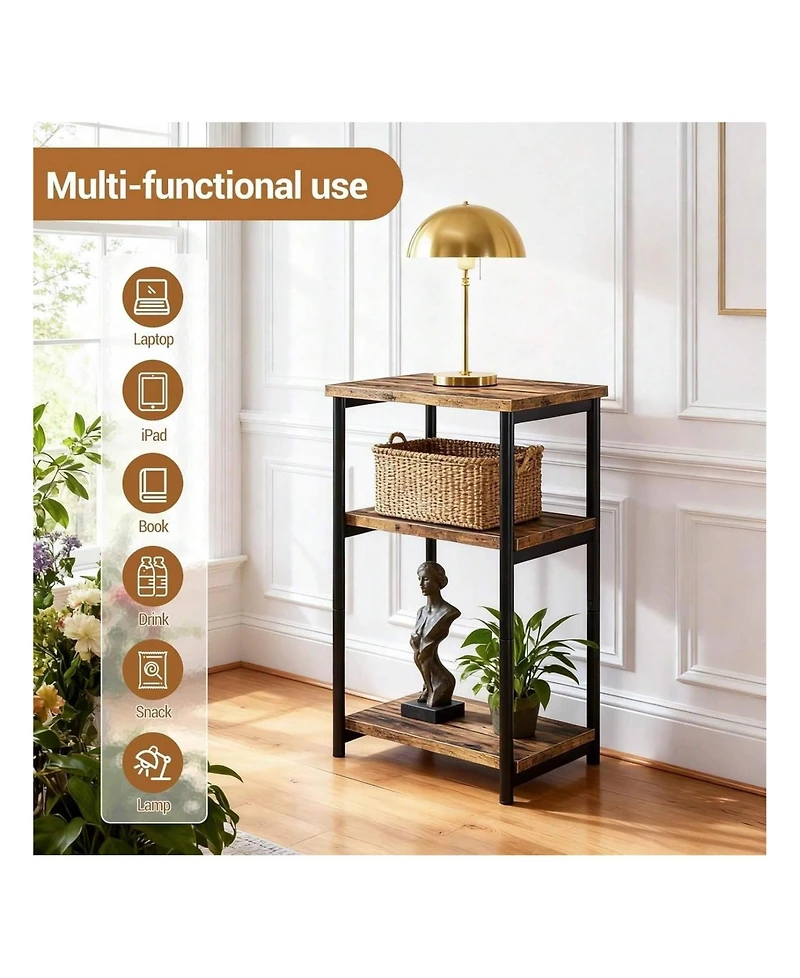 gaomon 3-Tier Side Table with Storage Tall End Table with Metal Frame Small Multifunctional Nightstand for Living Room