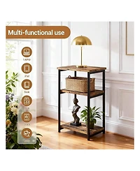gaomon 3-Tier Side Table with Storage Tall End Table with Metal Frame Small Multifunctional Nightstand for Living Room
