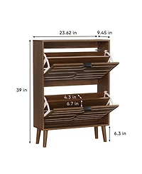 Streamdale Furniture Medieval Modern Independent Shoe Cabinet, Walnut Shoe Storage Cabinet, Fence Shoe Cabinet