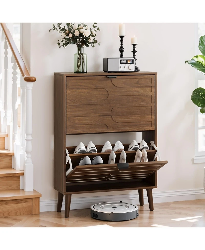 Streamdale Furniture Medieval Modern Independent Shoe Cabinet, Walnut Shoe Storage Cabinet, Fence Shoe Cabinet