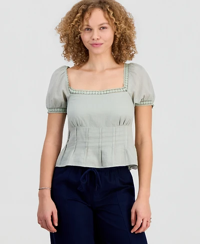 Celebrity Pink Juniors' Lace-Trim Pleated Babydoll Top