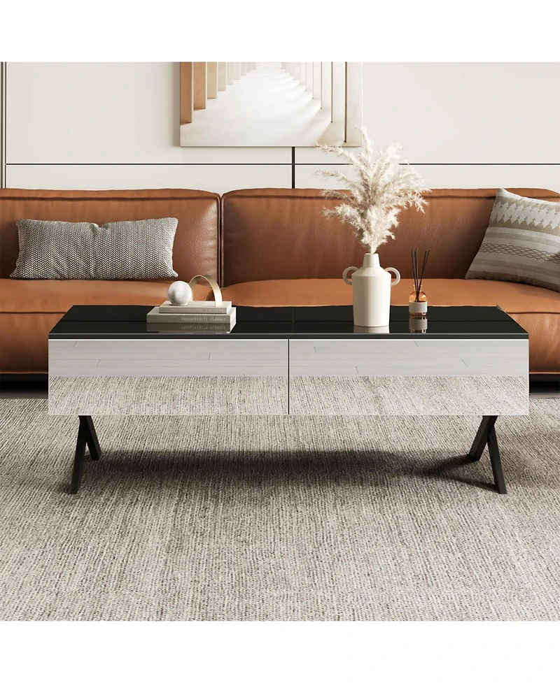 Streamdale Furniture Streamdale Rectangular Black High Gloss Coffee Table with Storage - 47.3