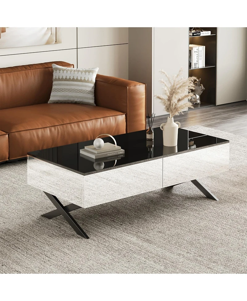 Streamdale Furniture Streamdale Rectangular Black High Gloss Coffee Table with Storage - 47.3