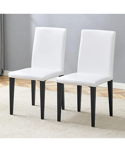 Streamdale Furniture Set of 2 White Pu Dining Chairs with Black Metal Legs