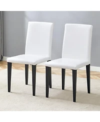 Streamdale Furniture Set of 2 White Pu Dining Chairs with Black Metal Legs