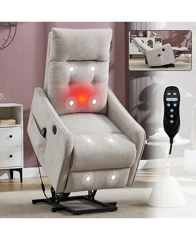 Streamdale Furniture Beige Chenille Power Lift Recliner Chair with Massage & Heat for Elderly