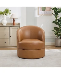 Streamdale Furniture Light Brown Leather Swivel Chair, Mid-Century Modern Lounge Chair