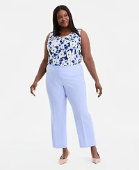 Kasper Plus Stretch Crepe Flat-Front Trousers