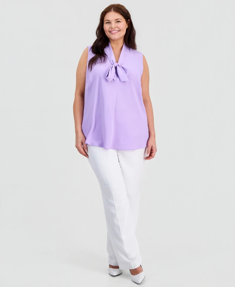 Kasper Plus Sleeveless Bias Bow Blouse