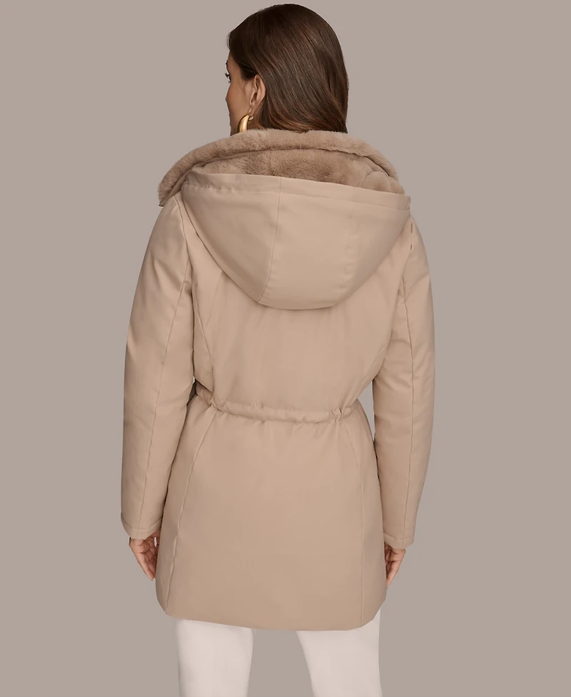 Donna Karan New York Women's Faux-Fur-Collar Short Puffer Coat