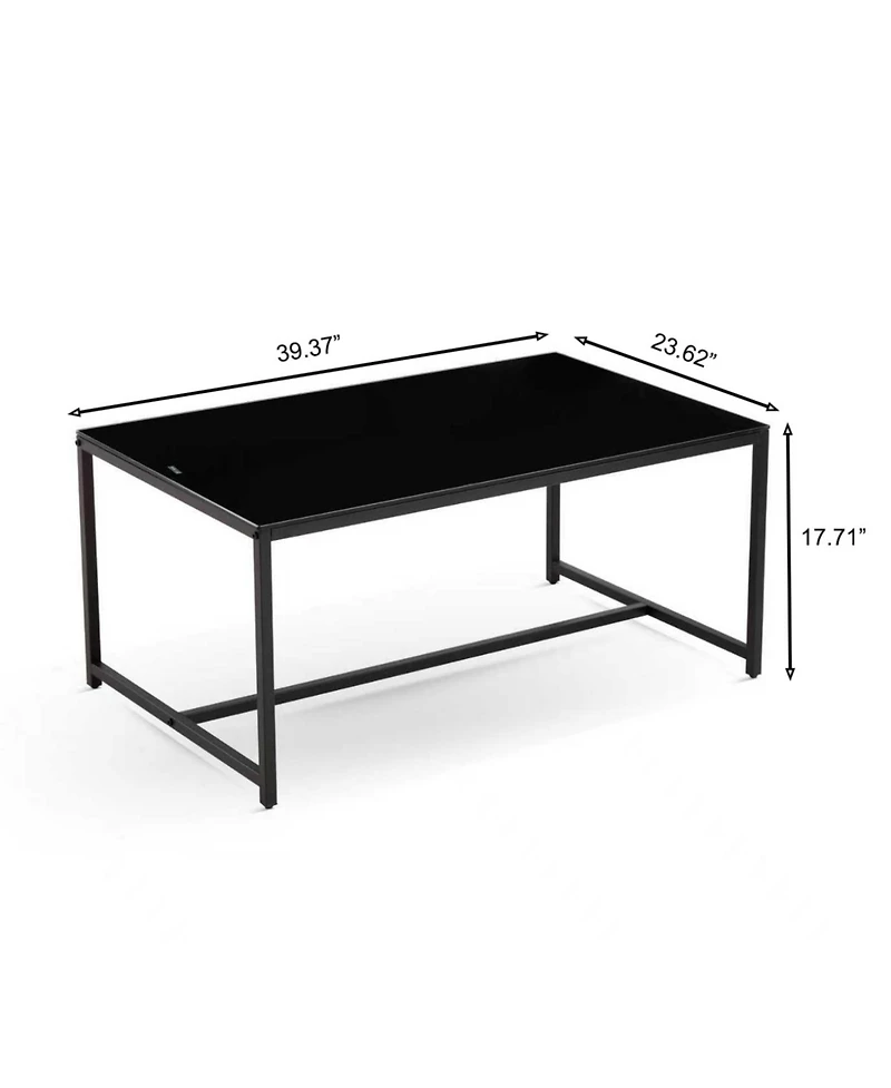 Streamdale Furniture Black Glass CoffeeTable, Small Tea Table, Glass with Metal Legs Sofa Table