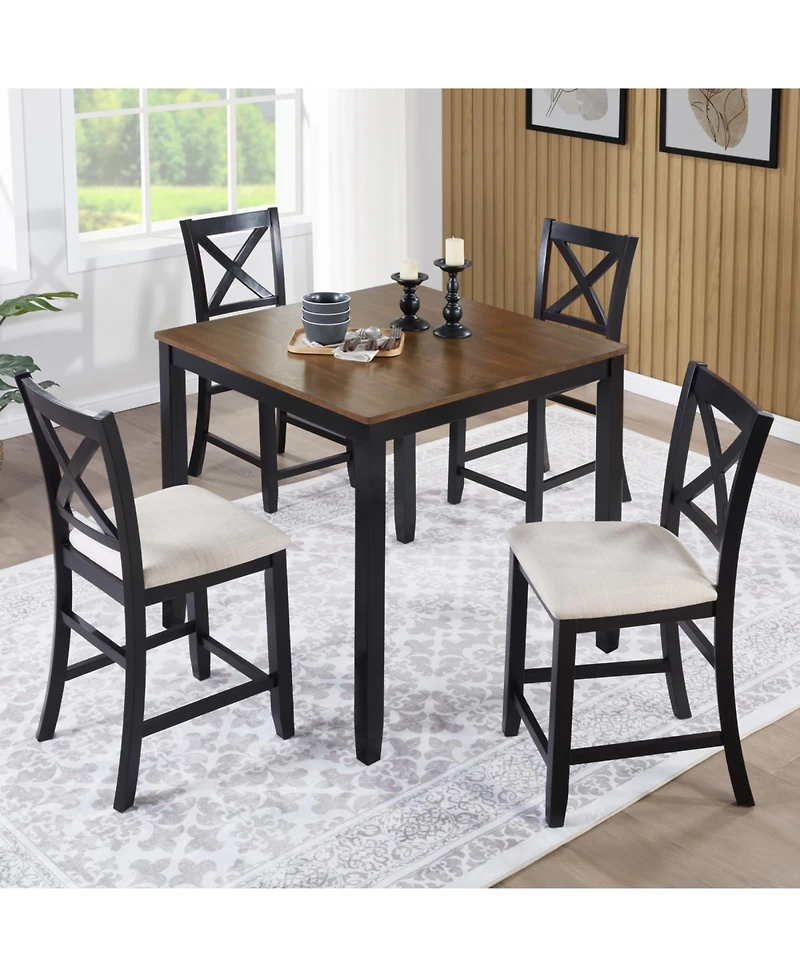 Streamdale Furniture 5-Piece Counter Height Dining Table Set with 4 Chairs, Black & Oak