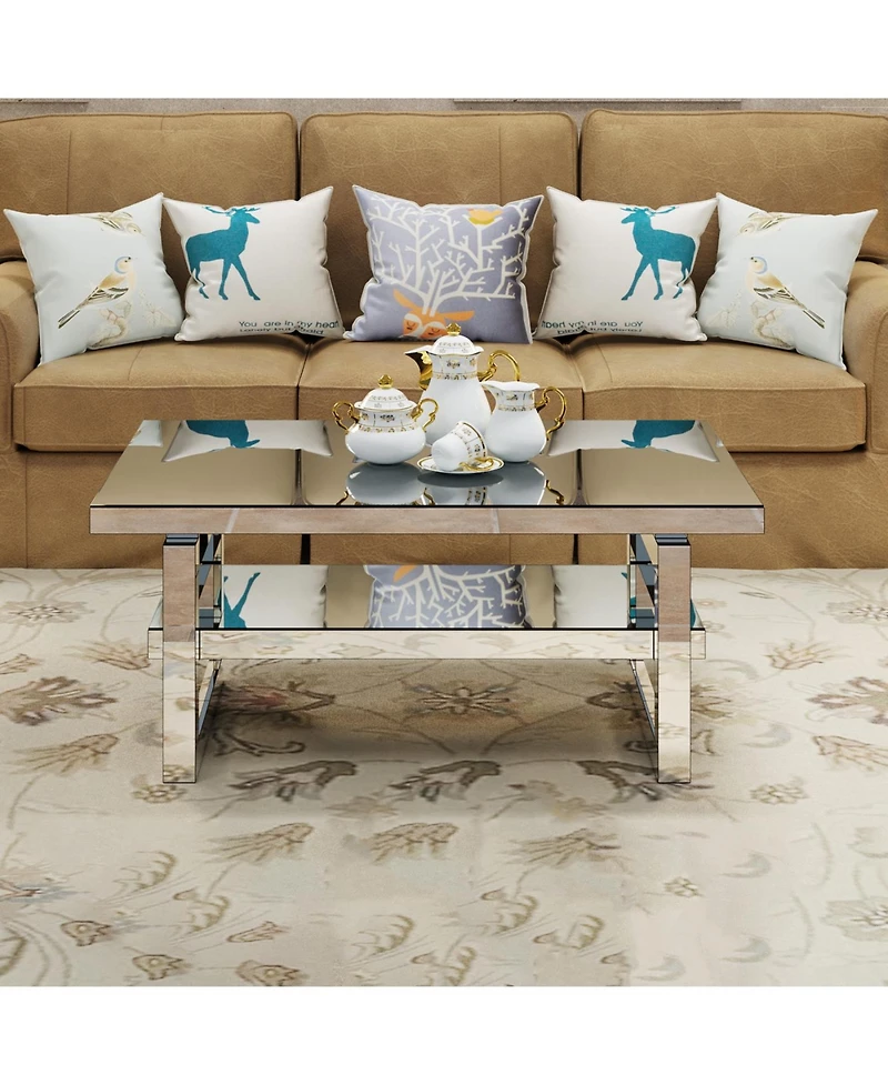 Streamdale Furniture Modern square luxury coffee table with tempered glass for living room.