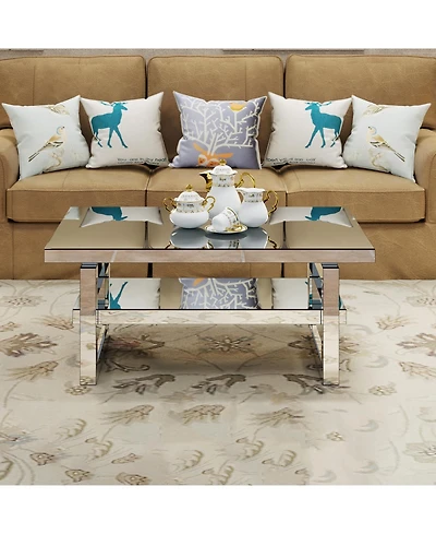 Streamdale Furniture Modern square luxury coffee table with tempered glass for living room.