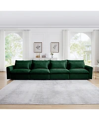 Streamdale Furniture 4 Seater Green Corduroy Sofa with 4 Waist Pillows