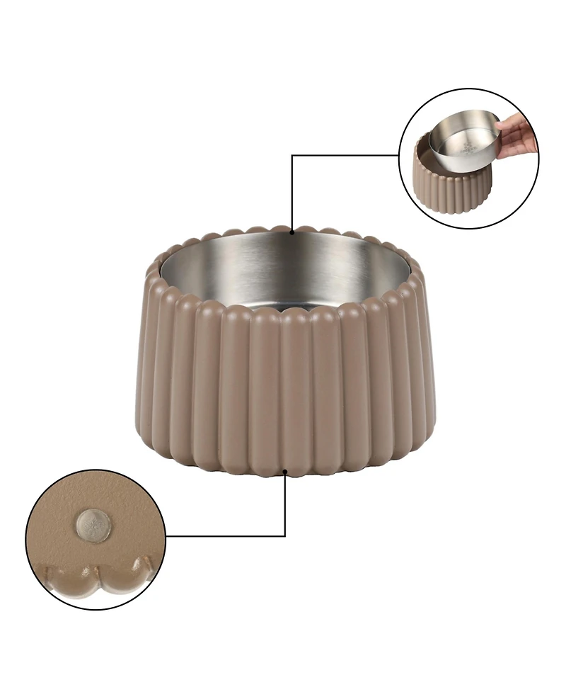 The Licker Store Ripple Ridge Small/Medium Slanted Concrete and Stainless Steel Bowl 16oz (2 Cups) Pet Feeder