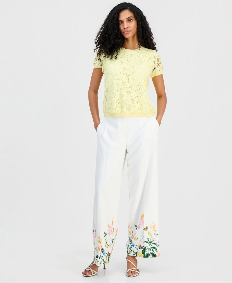 Tahari Asl Women's Lace-Front Short-Sleeve Sweater