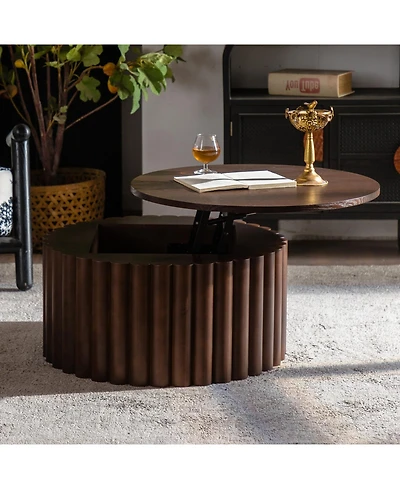Streamdale Furniture Round Lift-Top Coffee Table, Handcrafted Wooden Tea Table