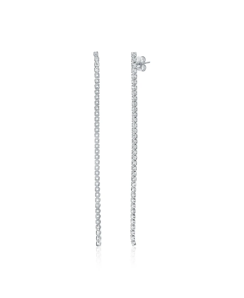 Suzy Levian Gala Collection Sterling Silver Cubic Zirconia Long Line Tennis Drop Earrings