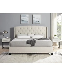 Streamdale Furniture Astral 3-Piece Bedroom Set: Tufted Wingback Bed & 2 White Nightstands
