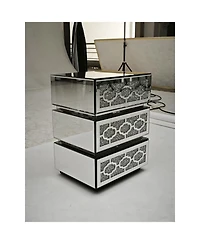 Streamdale Furniture Mirrored Bedside Nightstand with 3 Drawers, Silver Accent End Table